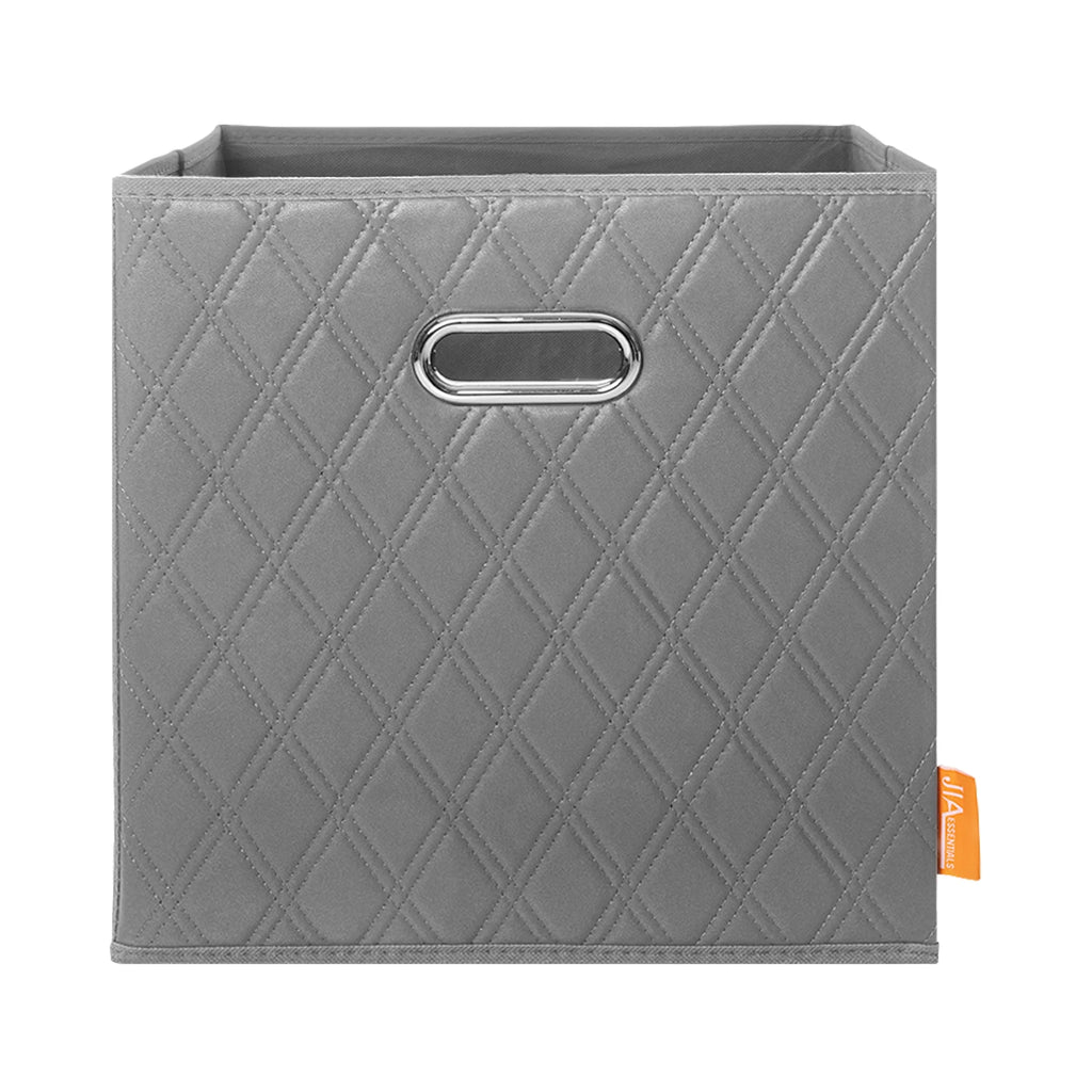 Gray Foldable Faux Leather Storage Cube Bins Set of Four D103