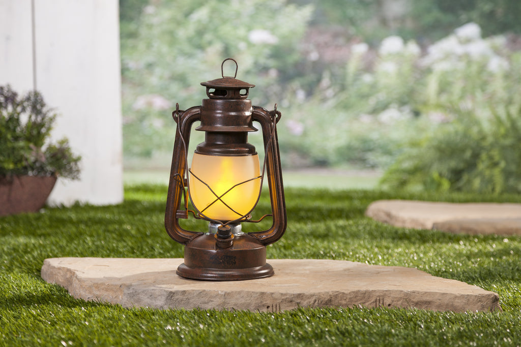 Brown Hurricane-Style Camping Lantern with LED Lights and Dimmer Switch B8463