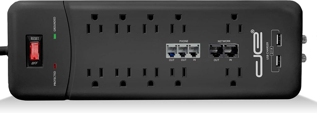 10-Outlet 3500 Joules Surge Protector Power Strip, 25 Foot Cord, Black Pack of 2 K5402