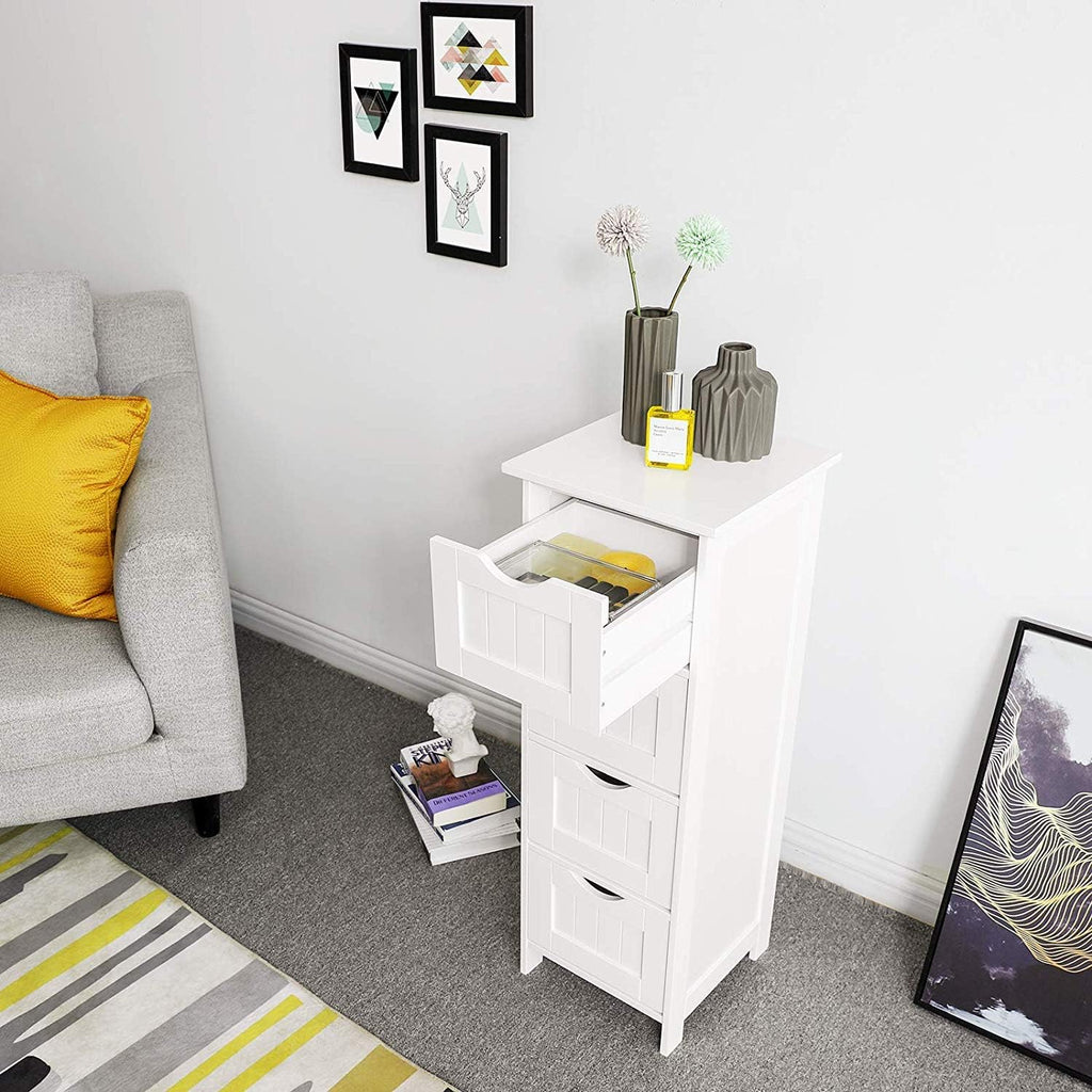 White Wooden Bathroom Floor Cabinet with 4 Drawers C70679