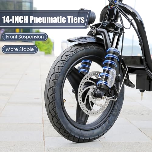 Electric Scooter with Seat, 14" Tires Foldable with Basket B40345
