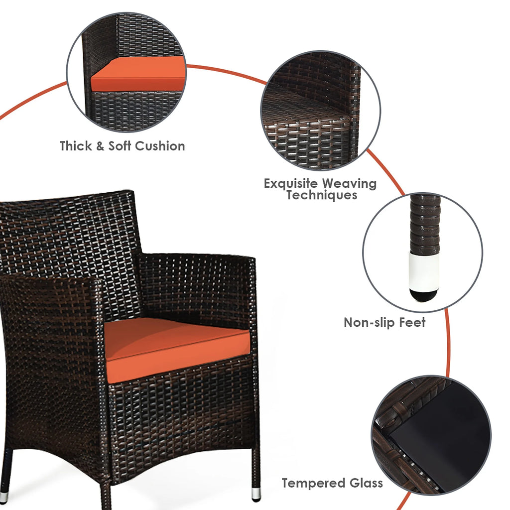 4 Pc Patio Rattan Conversation Furniture Set with Orange Cushion G561438