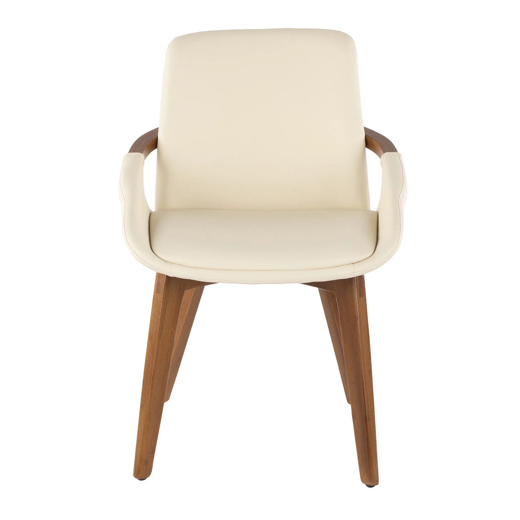 Mid-Century Chair in Walnut and Cream Faux Leather I822368