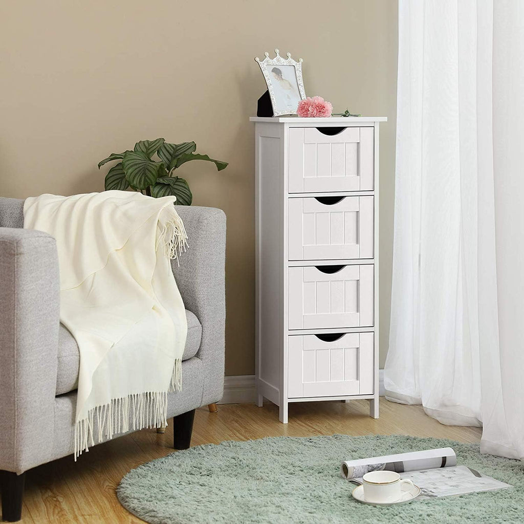 White Wooden Bathroom Floor Cabinet with 4 Drawers C70679