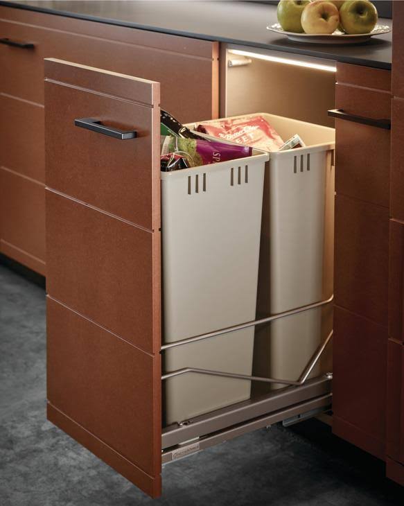 Double Waste Bin Pull Out Soft Close 2 x 52 Quarts Silver Frame Grey Bin T633751