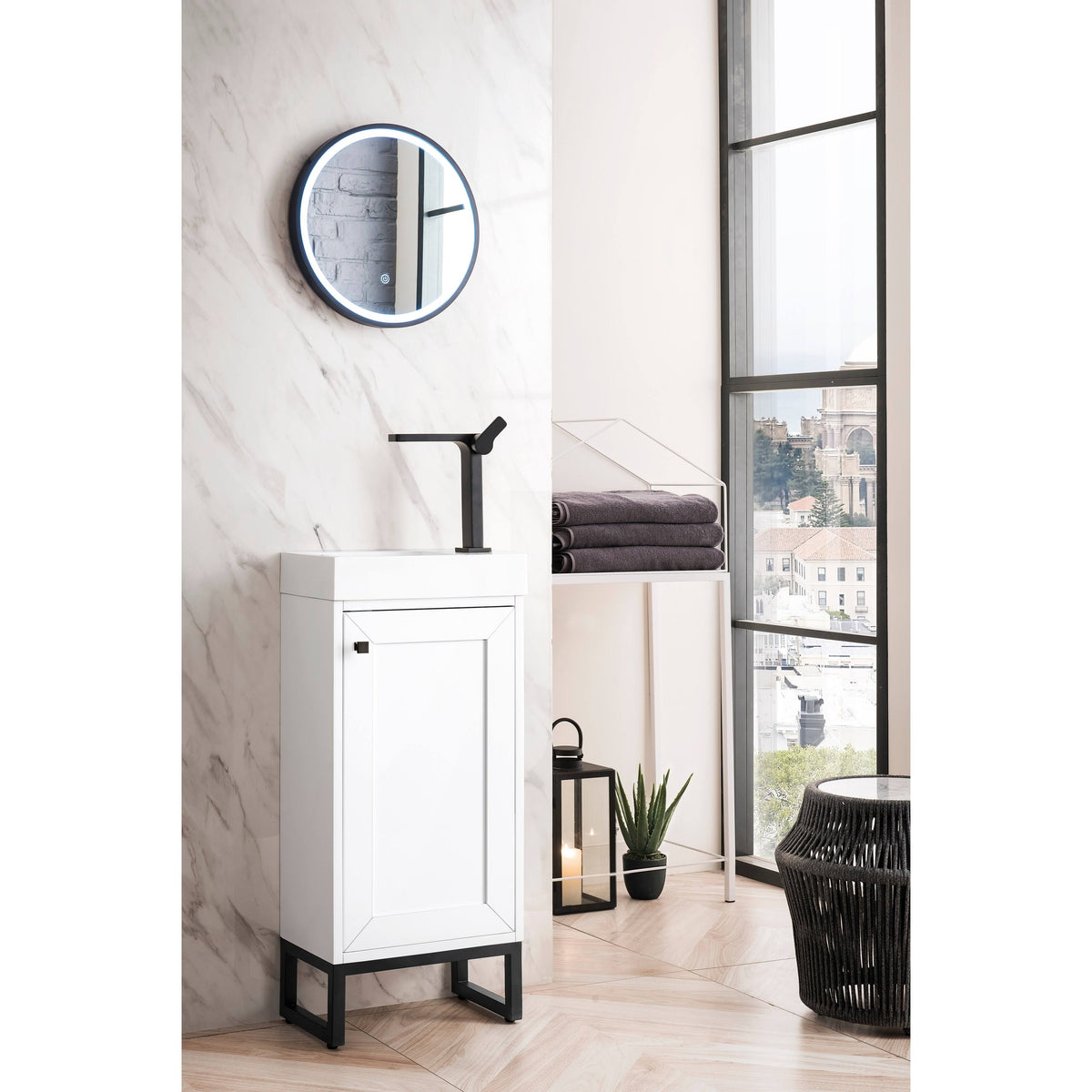 16 in. Chianti Single Vanity Cabinet with White Glossy Resin Countertop N356650