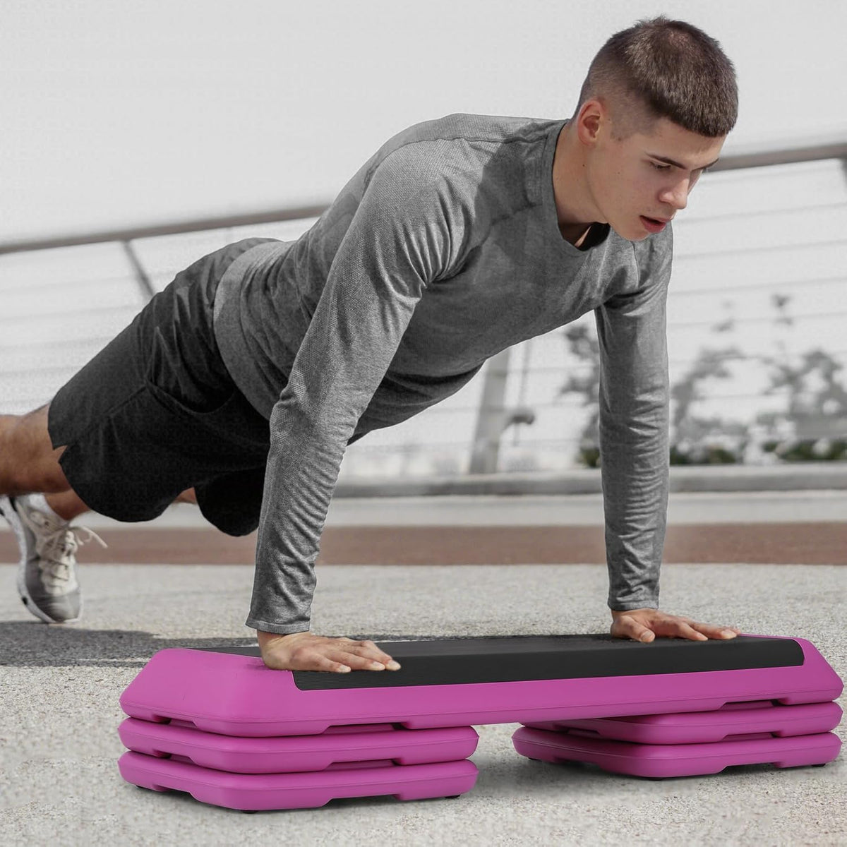 43-Inch Exercise Stepper Platform with Risers, Adjust Height 4 inch - 6 inch - 8 inch, Pink T646066