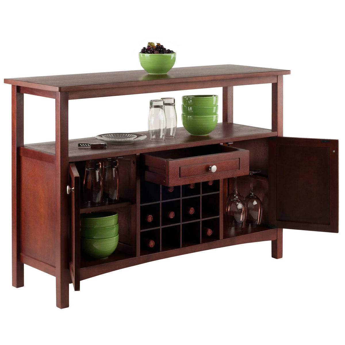 Walnut Finish Wood Buffet Display Cabinet H18753