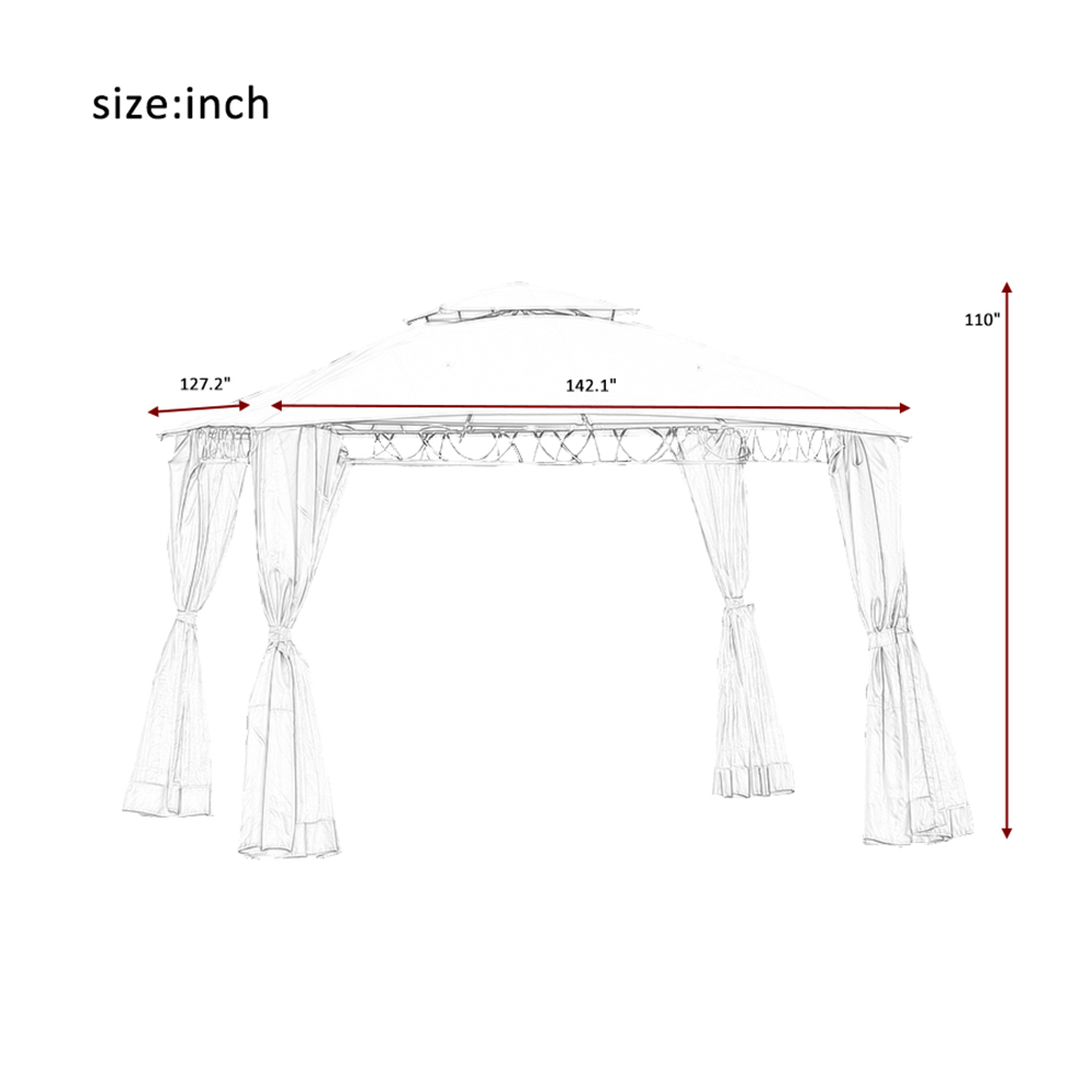 Beige 12x10ft Outdoor Hardtop Gazebo with Mosquito Netting T82626