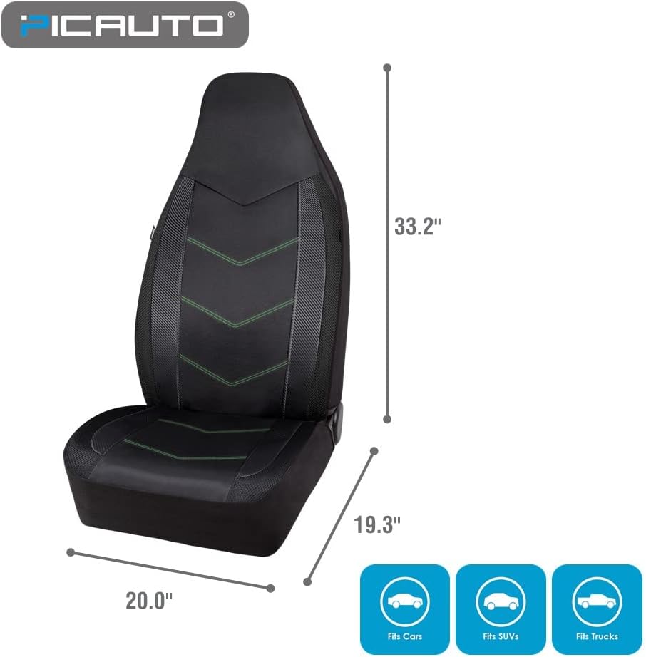 High Back Car Seat Covers Carbon Fiber Mesh Airbag Compatible 2PCS V403386