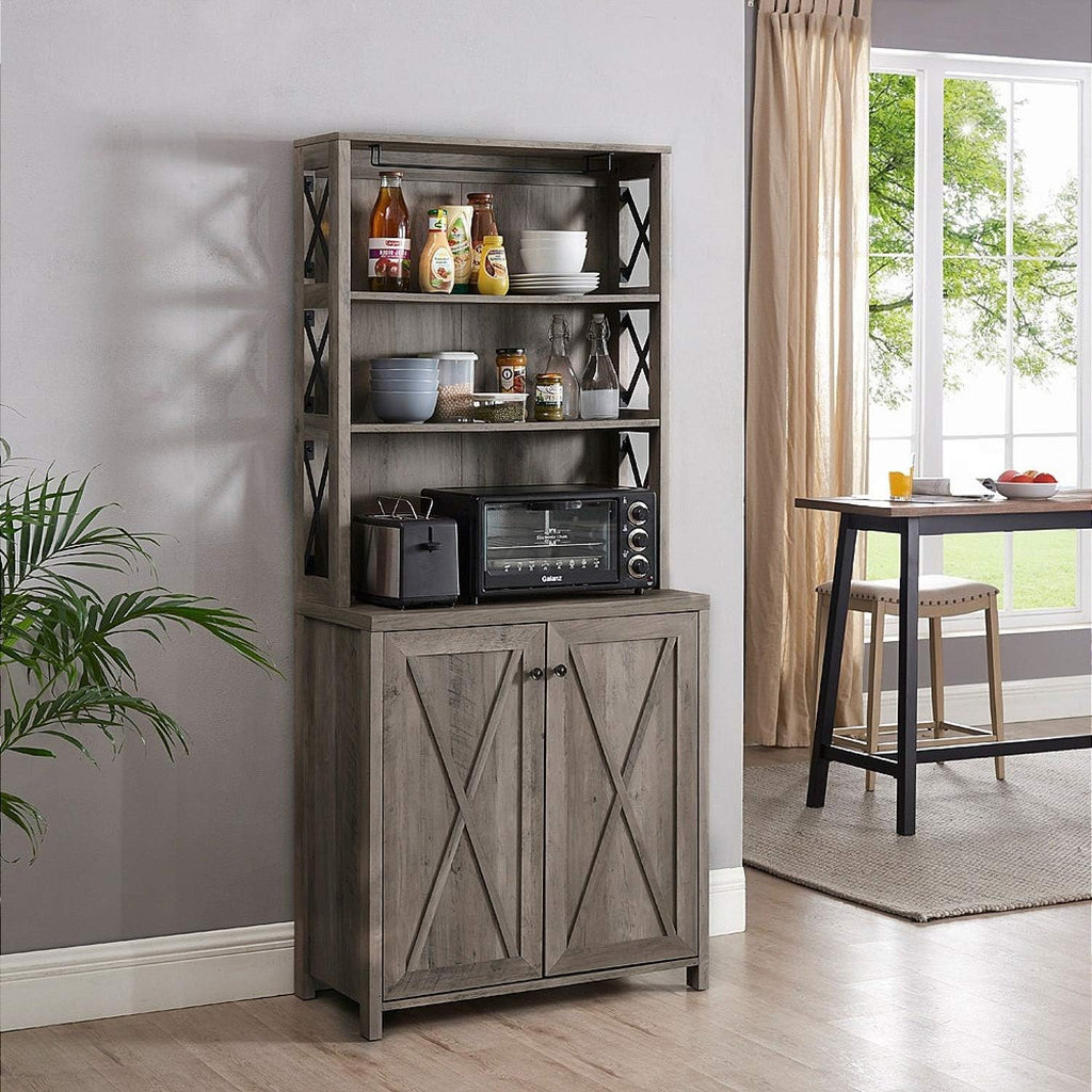 Stone Grey Bar Cabinet with Microwave Stand W466867