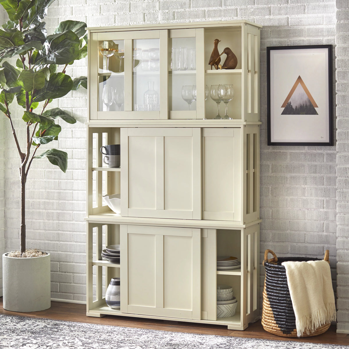 Antique White Stackable Storage Cabinet A871989