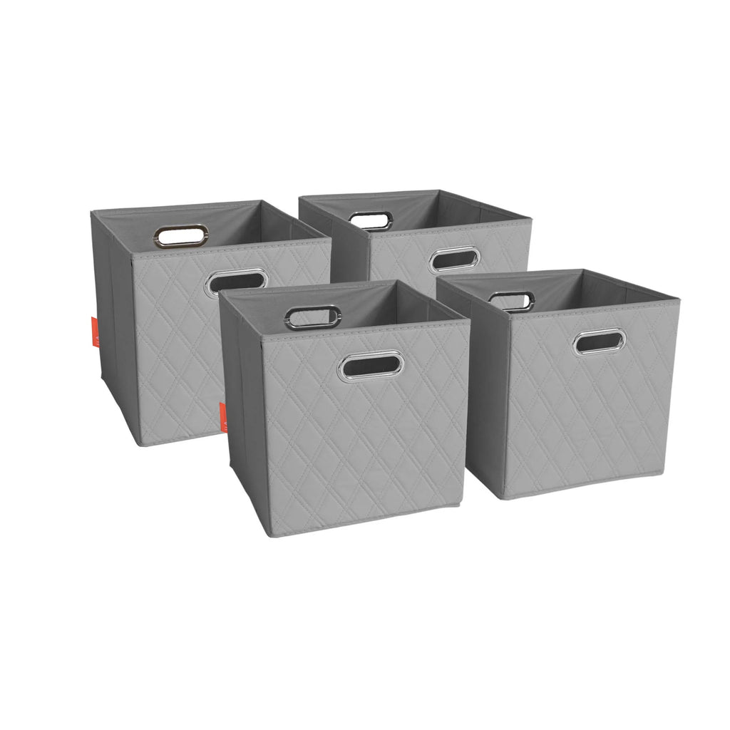 Gray Foldable Faux Leather Storage Cube Bins Set of Four D103