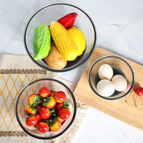 Glass Mixing Bowls Set of 3 with Airtight Lids, Non-Slip Silicone Base, Sizes: 2.2, 1.1, 0.5 QT Q224