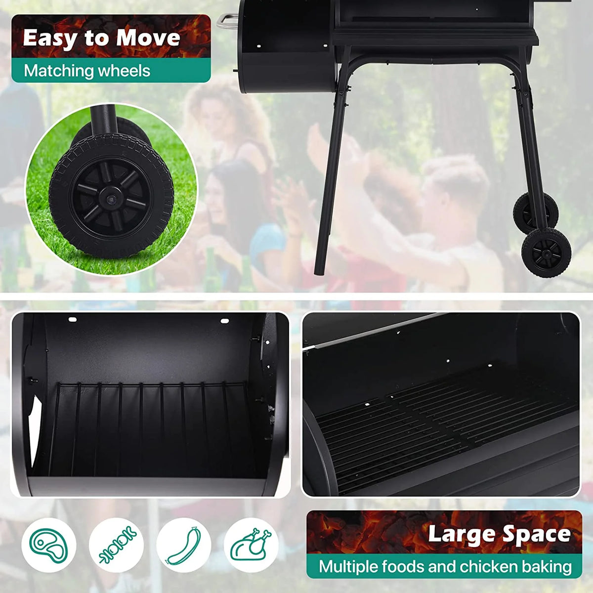 Black Stainless Steel Charcoal Grill Q50878