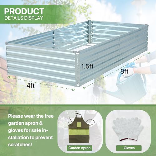 Galvanized Raised Garden Bed 8x4x1.5FT Metal Deep Planter R46674