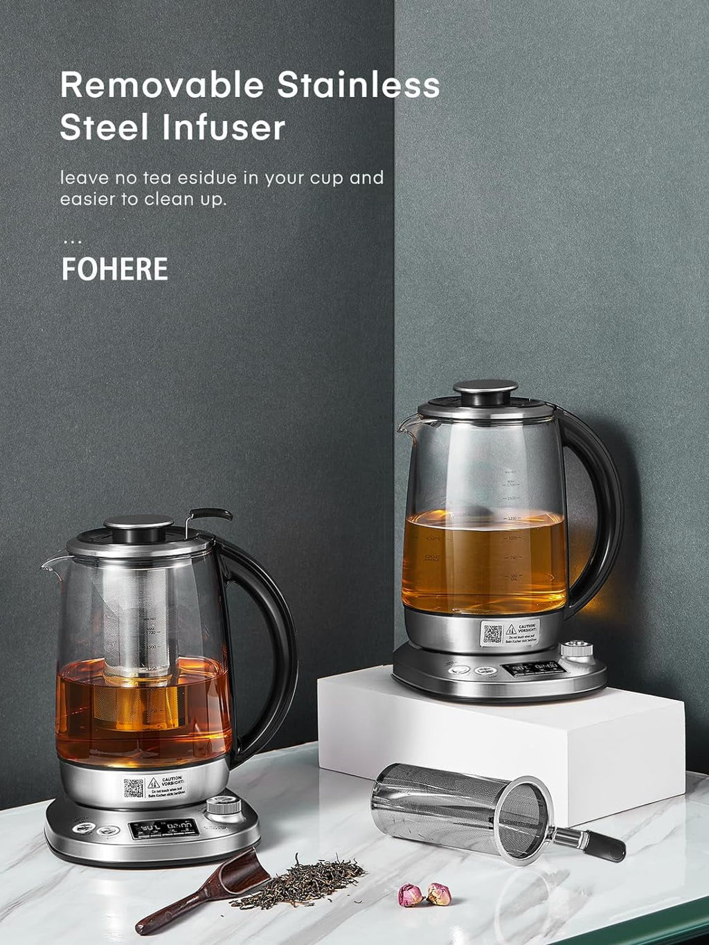 1.7L Borosilicate Glass Electric Tea Kettle with Temperature Control Q74102