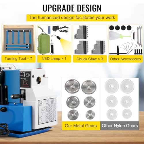 7"x14" 550W Variable Speed Metal Lathe with 3-jaw Chuck Digital Display J1935