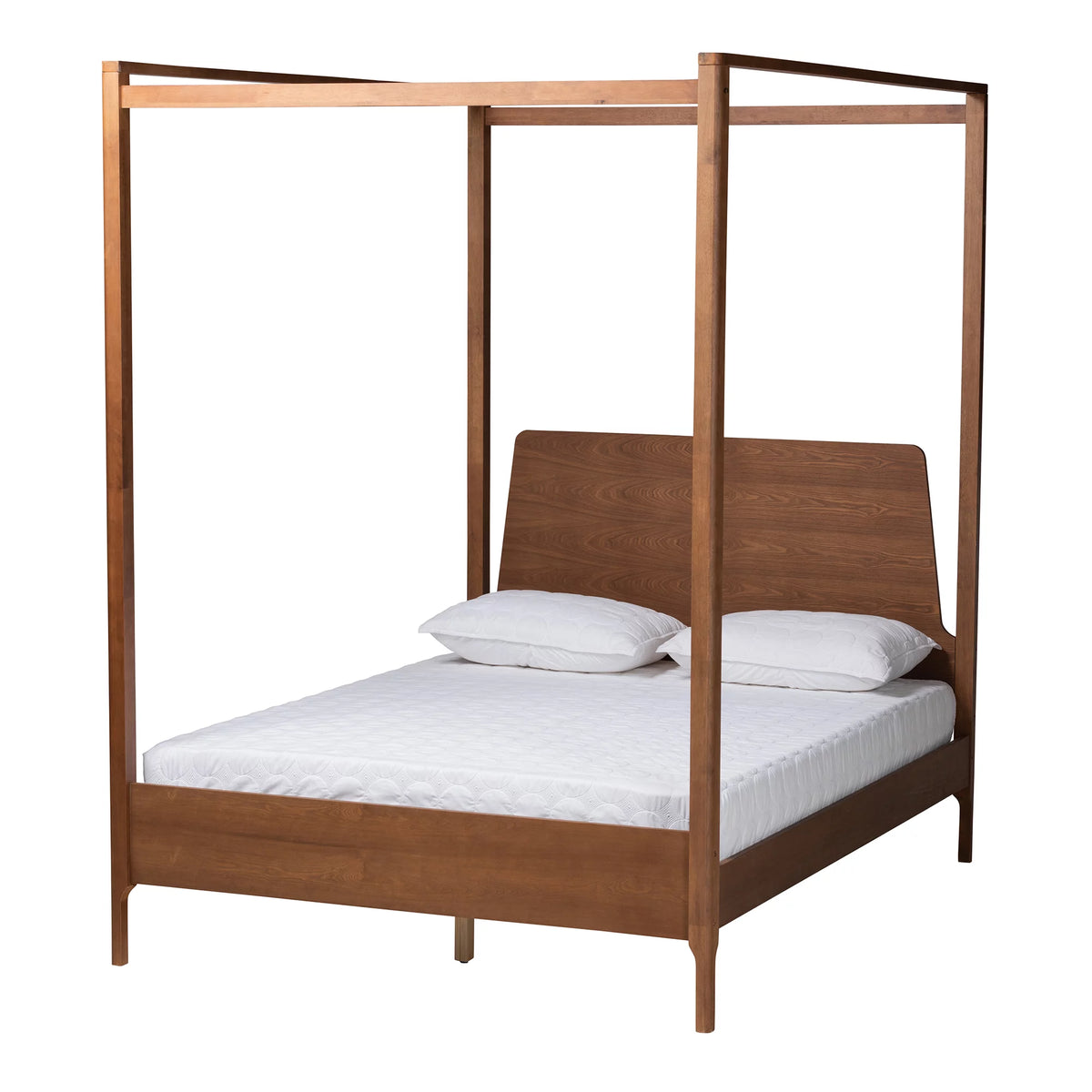 Light Grey Fabric Ash Walnut Wood Queen Size Platform Canopy Bed W909