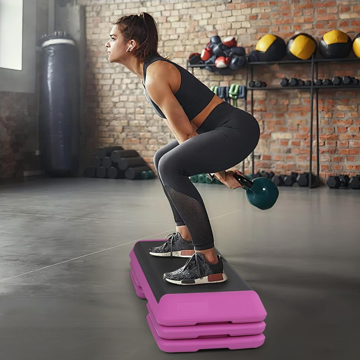 43-Inch Exercise Stepper Platform with Risers, Adjust Height 4 inch - 6 inch - 8 inch, Pink T646066