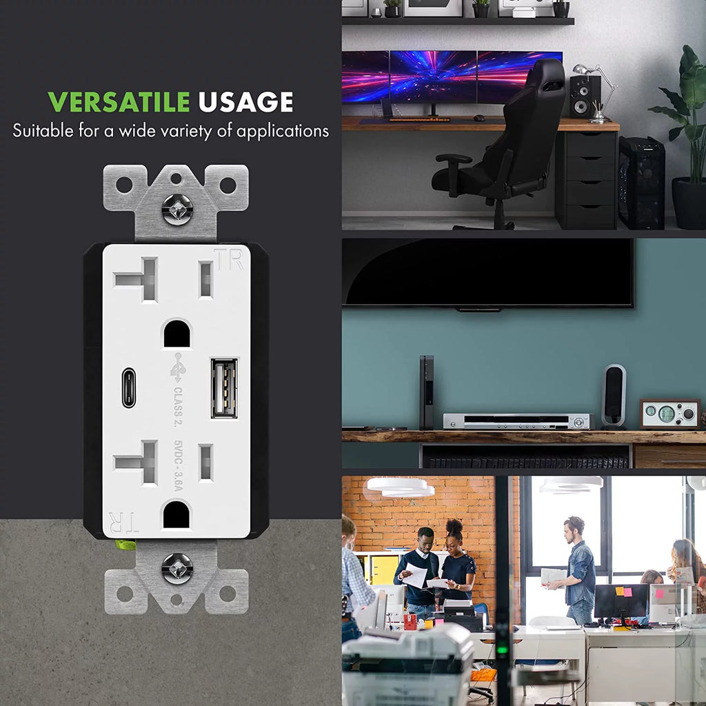 20 Amp USB Outlet with 2 USB Charging Ports, White, 2 Pack J33542