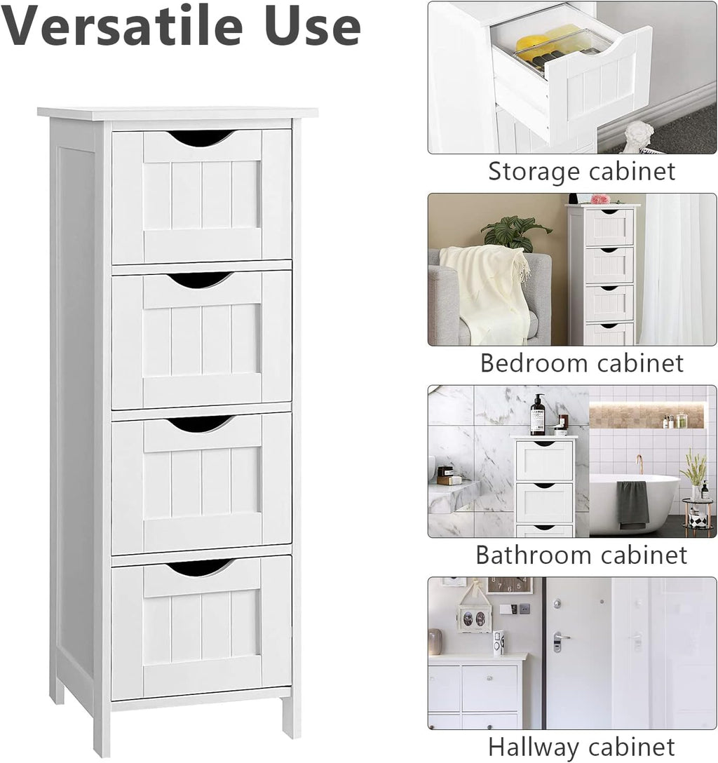 White Wooden Bathroom Floor Cabinet with 4 Drawers C70679