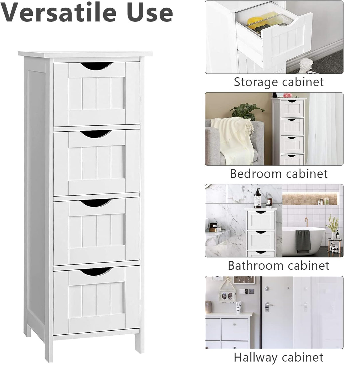 White Wooden Bathroom Floor Cabinet with 4 Drawers C70679