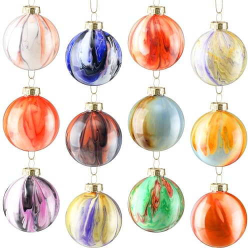 12 Pcs Marbled Christmas Ball Ornaments 2.5'' Shatterproof J283