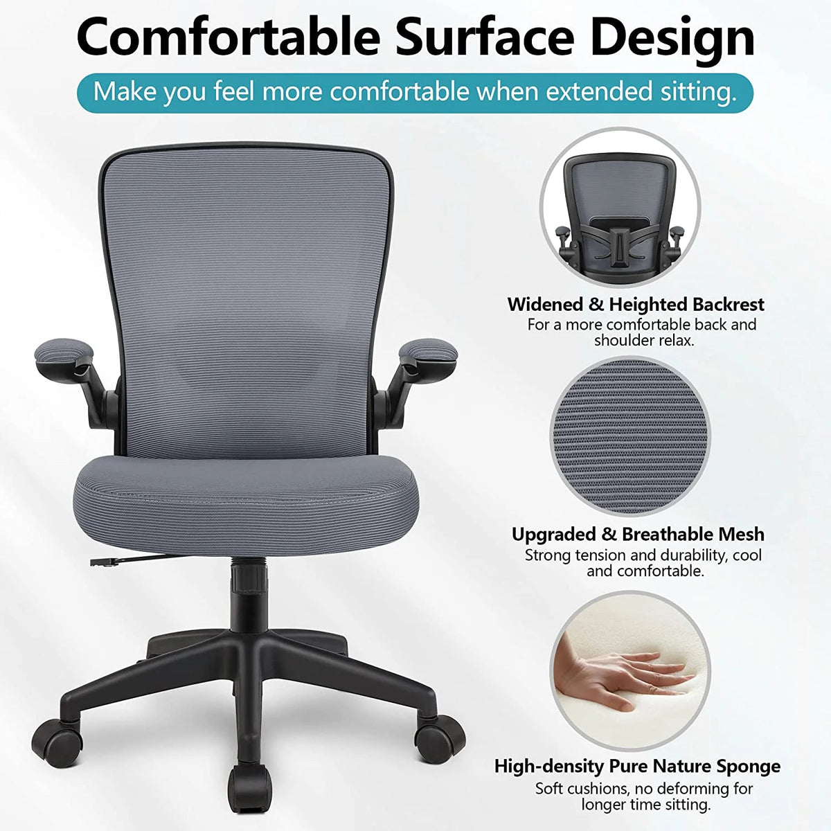 Grey Ergonomic Mesh Office Chair with Lumbar Support W60081
