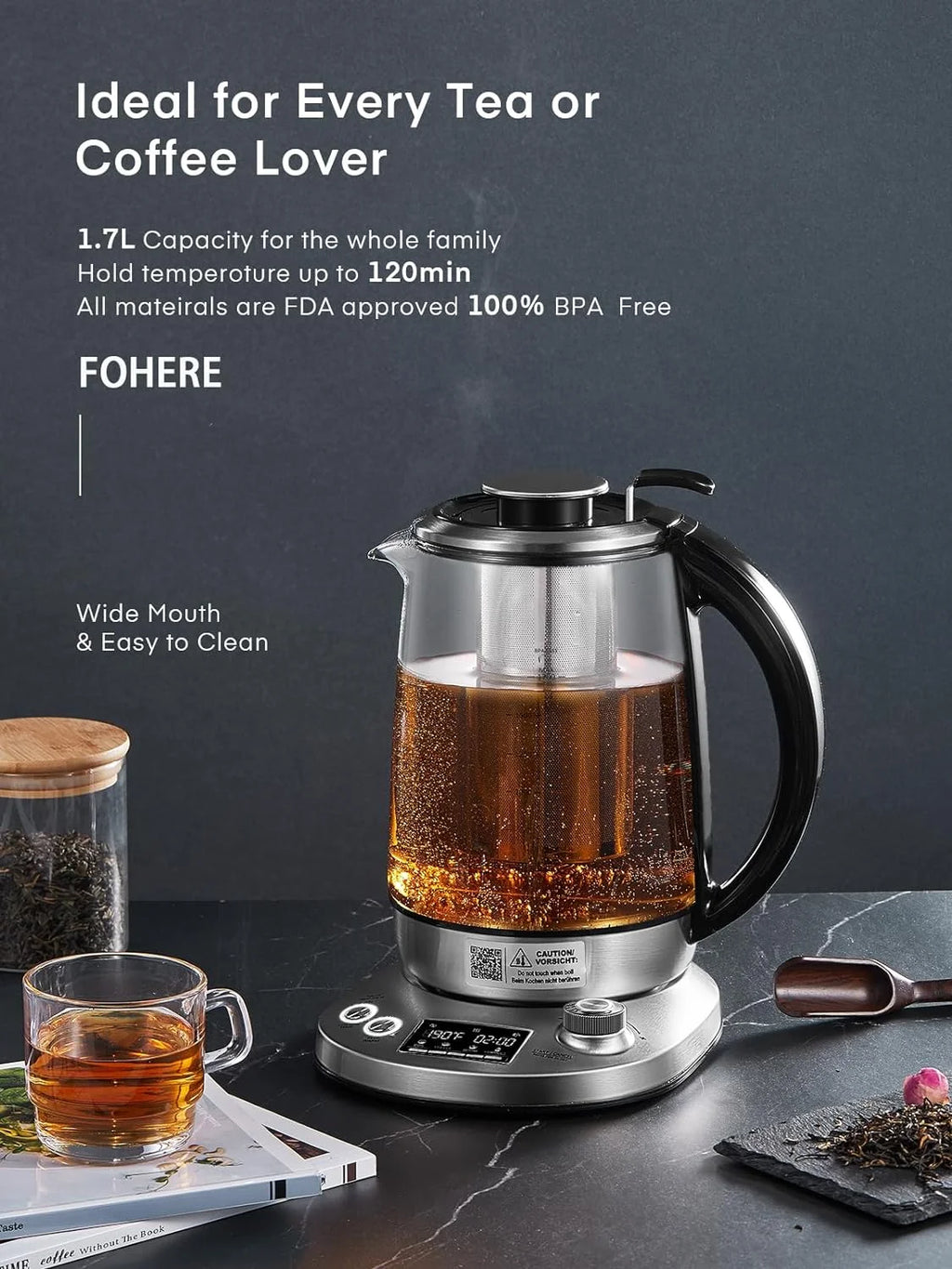 1.7L Borosilicate Glass Electric Tea Kettle with Temperature Control Q74102
