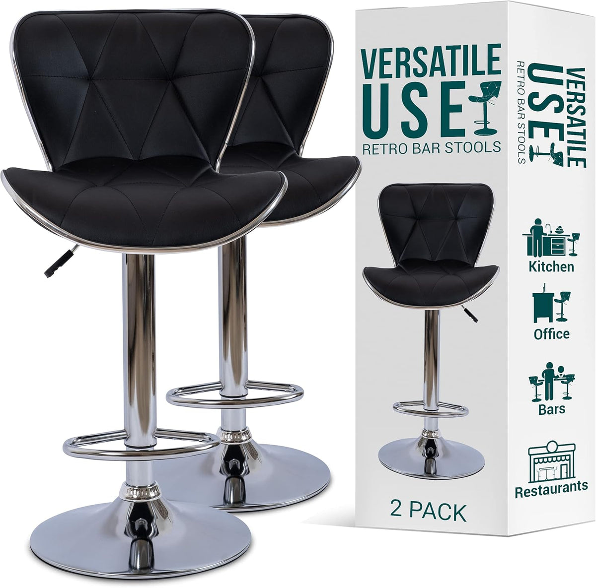 Adjustable Bar Stools Set of 2 White V4687