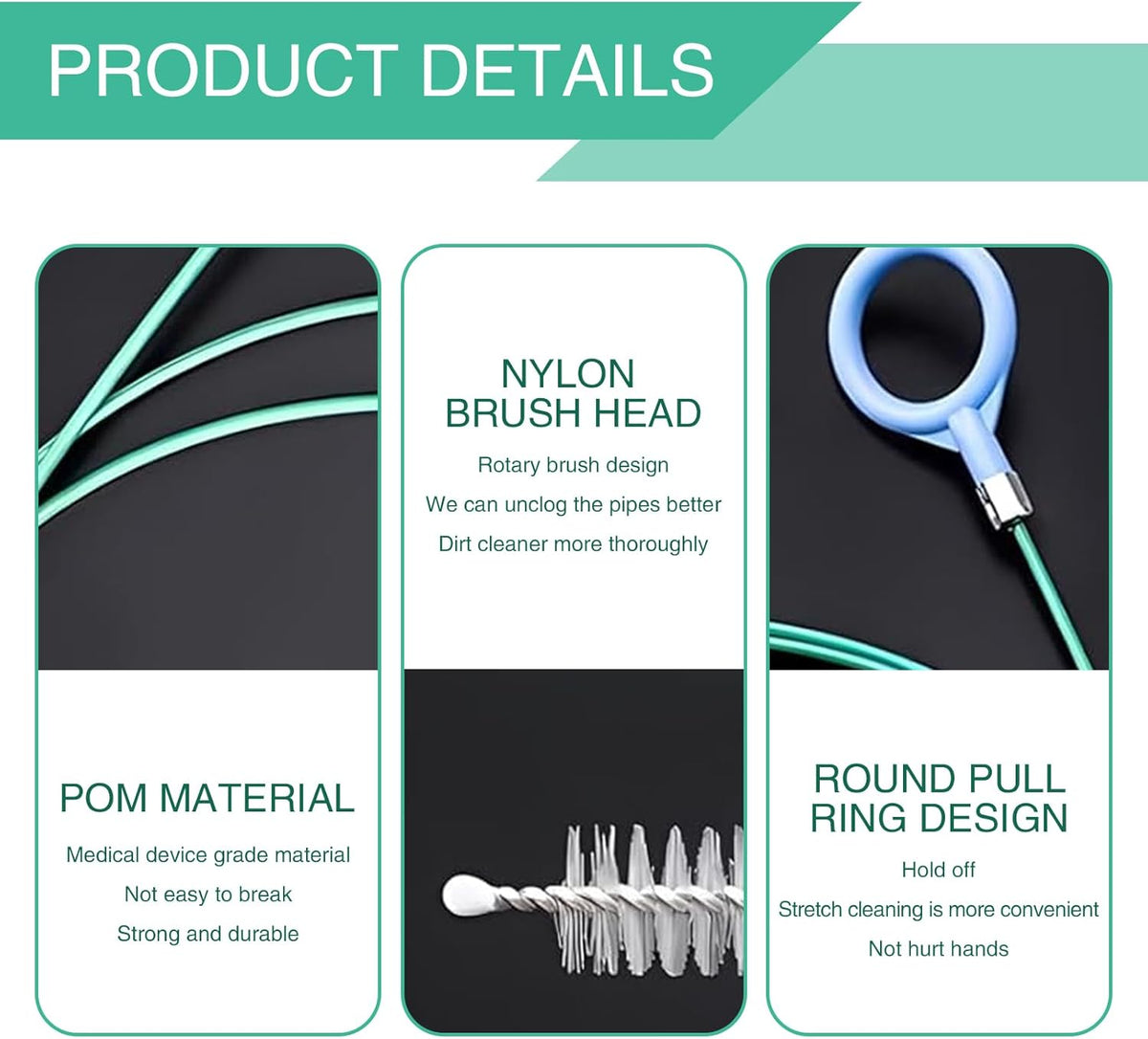 Green 9.8Ft Flexible Drain Hole Unblocker L221