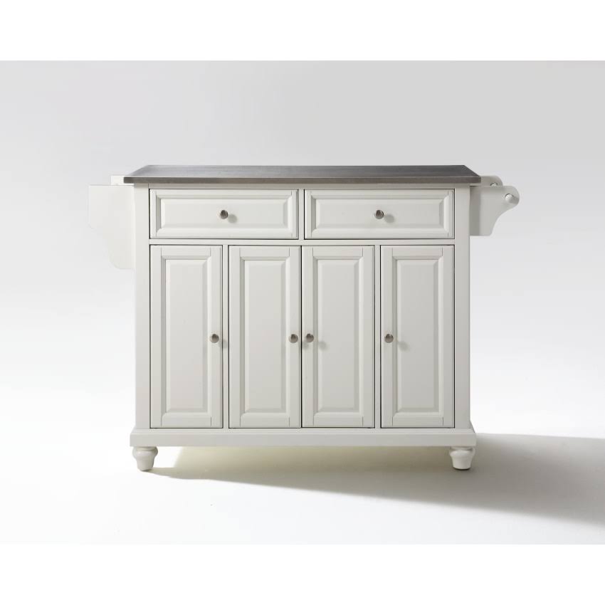 White Stainless Steel Top Kitchen Island V900609