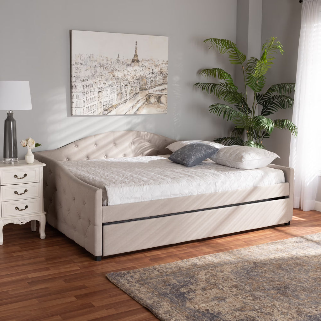 Beige/Black Upholstered Daybed with Trundle J701273