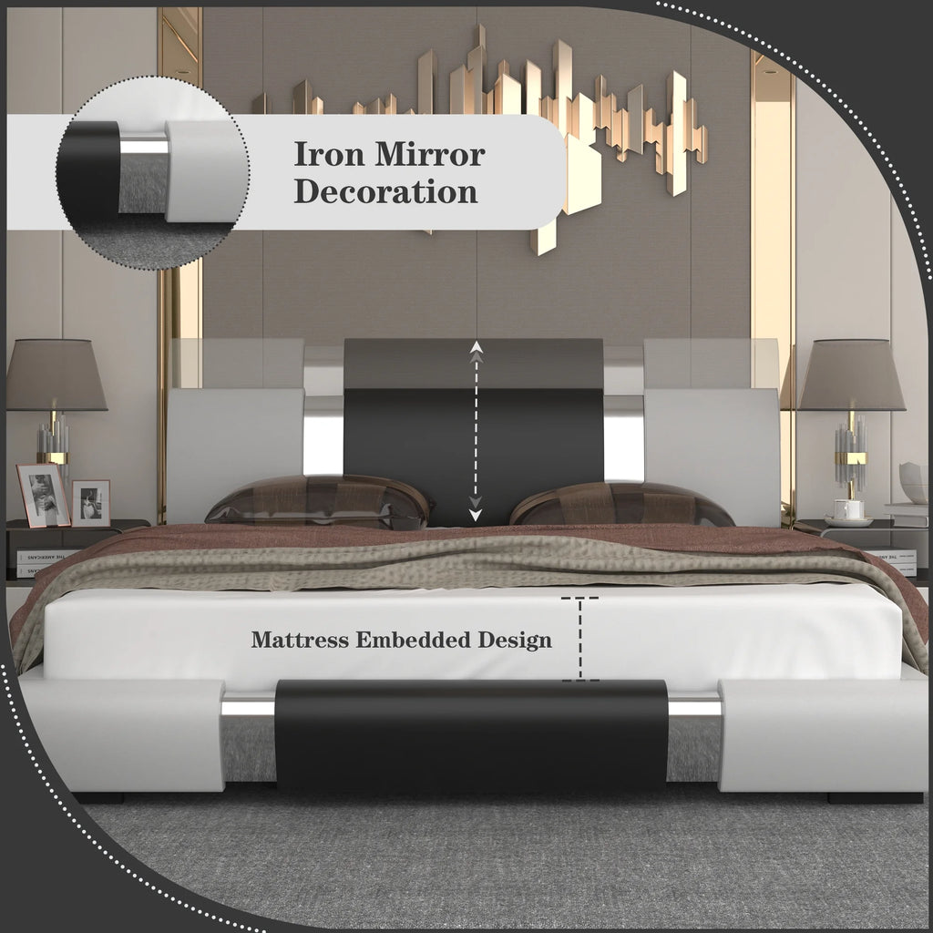 King Size Bed Frame with Led Light and Faux Leather Headboard M67642