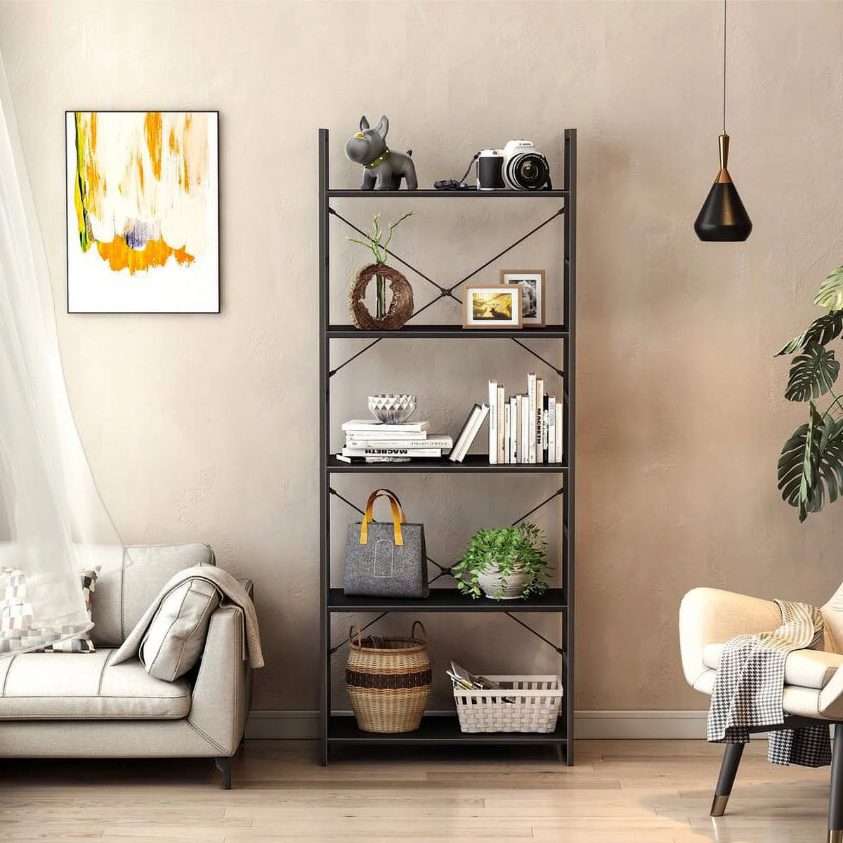 Black 5 Tier Metal Ladder Bookshelf M938659