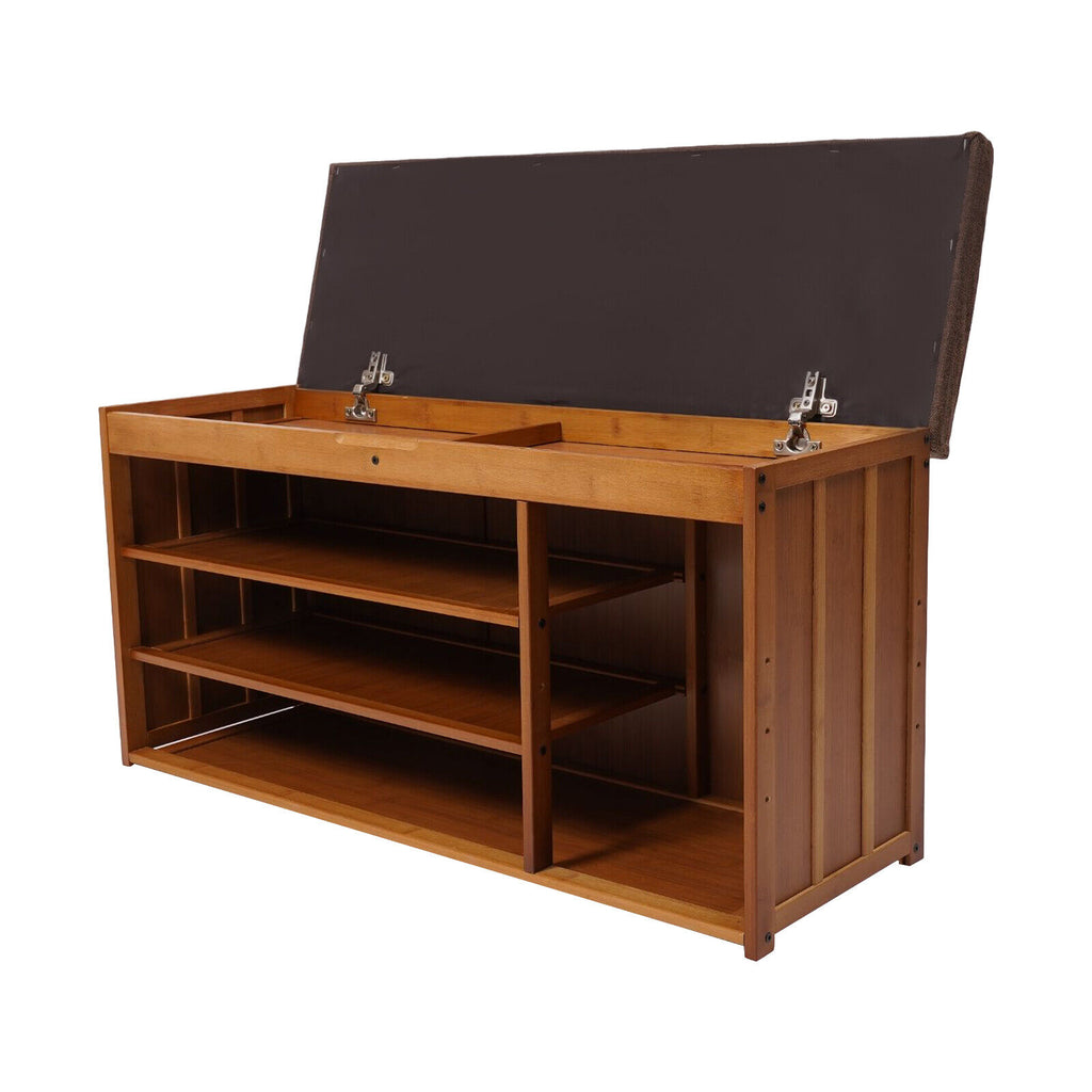 3 Tier Brown Bamboo Shoe Bench Storage Cabinet with Cushion Y939