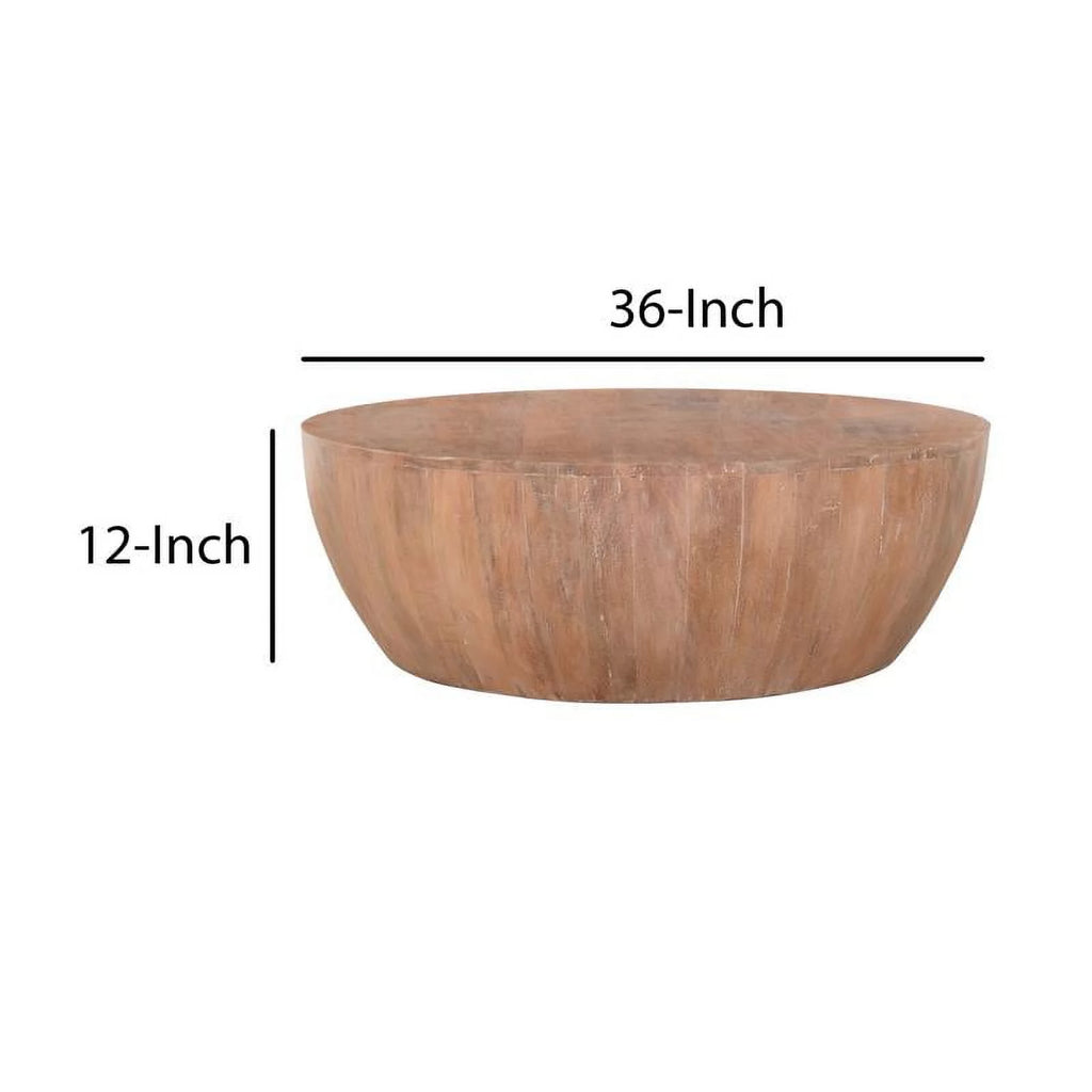 35.5" Drum Shaped Wood Coffee Table Brown B917045