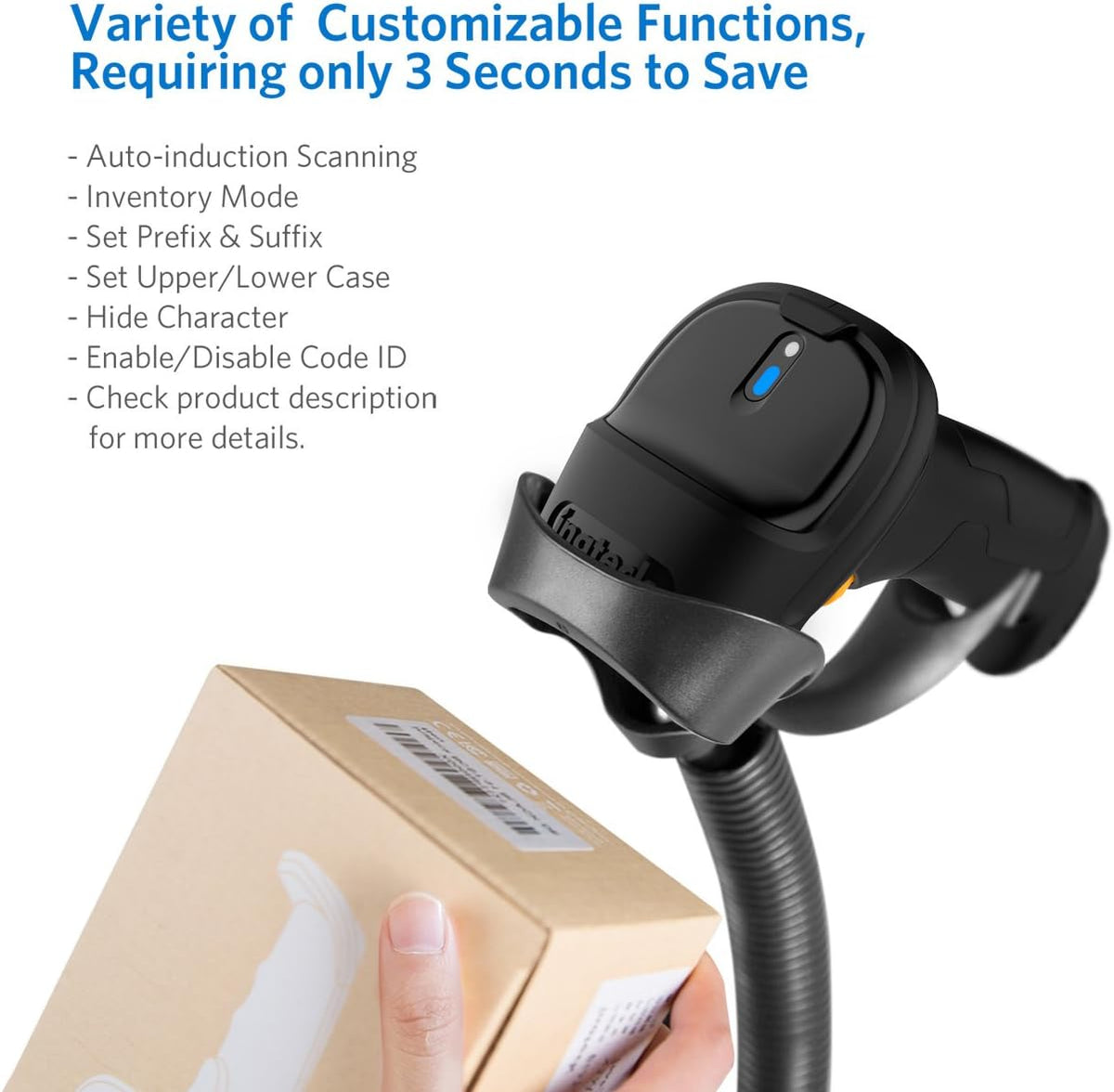 Wireless Barcode Scanner with 2600mAh Battery, 35M Range X384