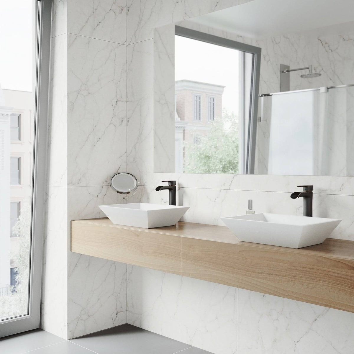 Matte Stone Vessel Bathroom Sink with Vessel Faucet in Antique Rubbed Bronze E501916