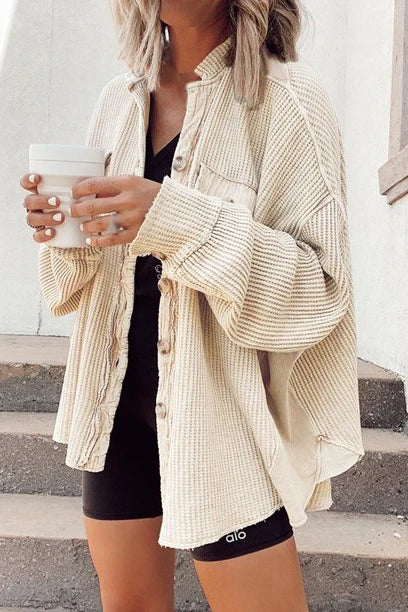 Solid Patchwork Turndown Collar Outerwear S45999