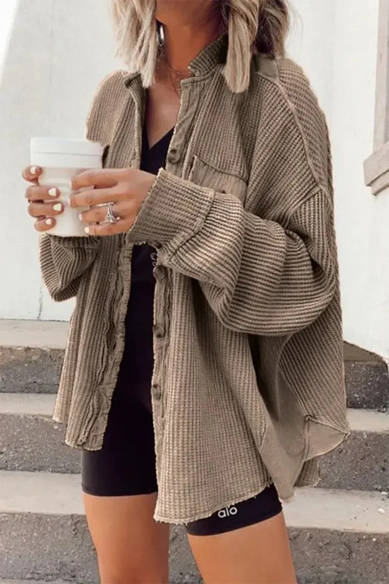 Solid Patchwork Turndown Collar Outerwear S45999