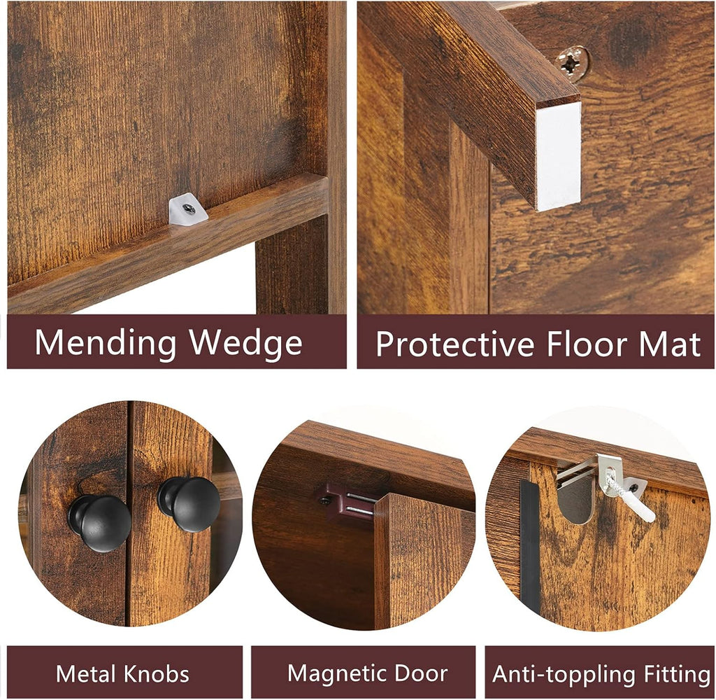 Rustic Brown Freestanding Bathroom Floor Storage Cabinet with Glass Door and Adjustable Shelf K46937