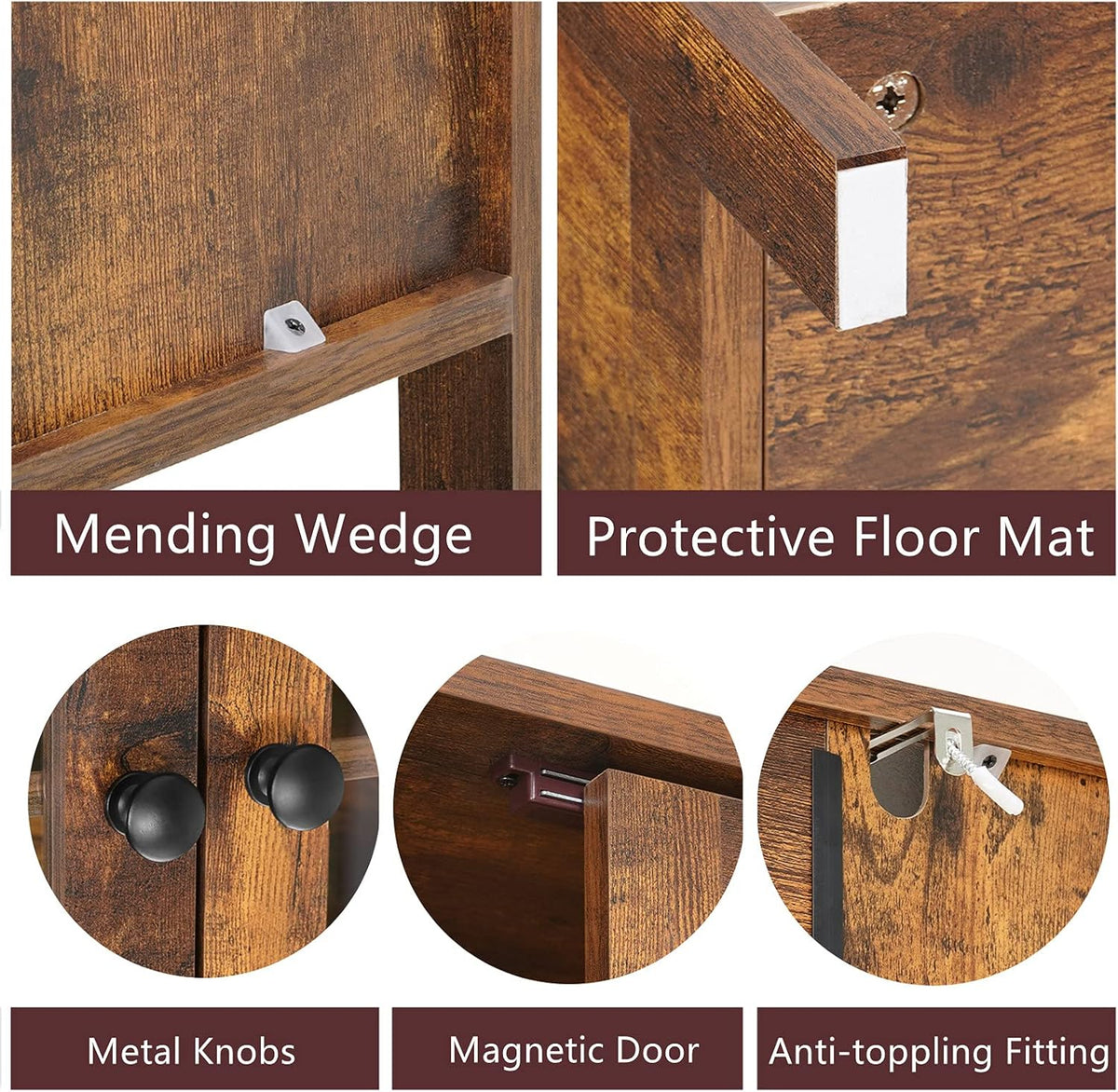 Rustic Brown Freestanding Bathroom Floor Storage Cabinet with Glass Door and Adjustable Shelf K46937