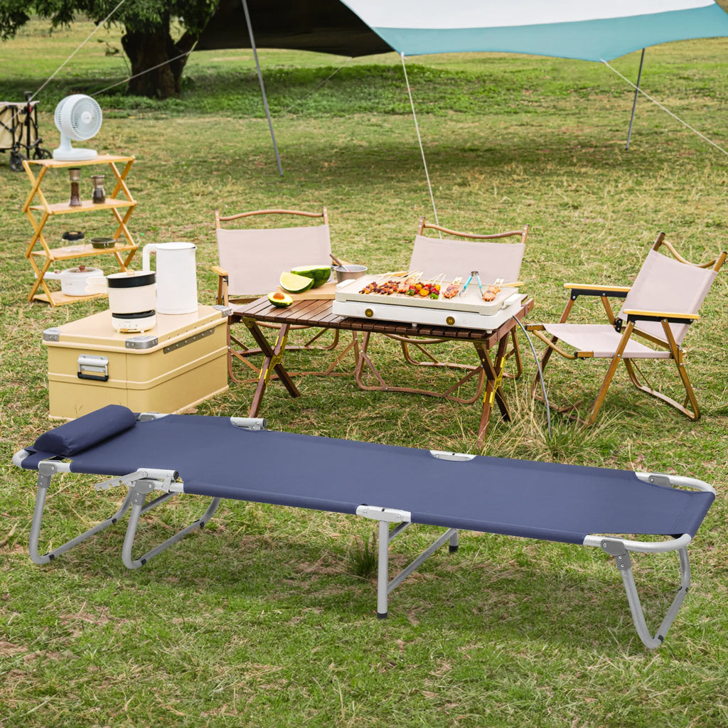 Navy Blue Portable Folding Camping Cot with Pillow and Carry Bag E2915