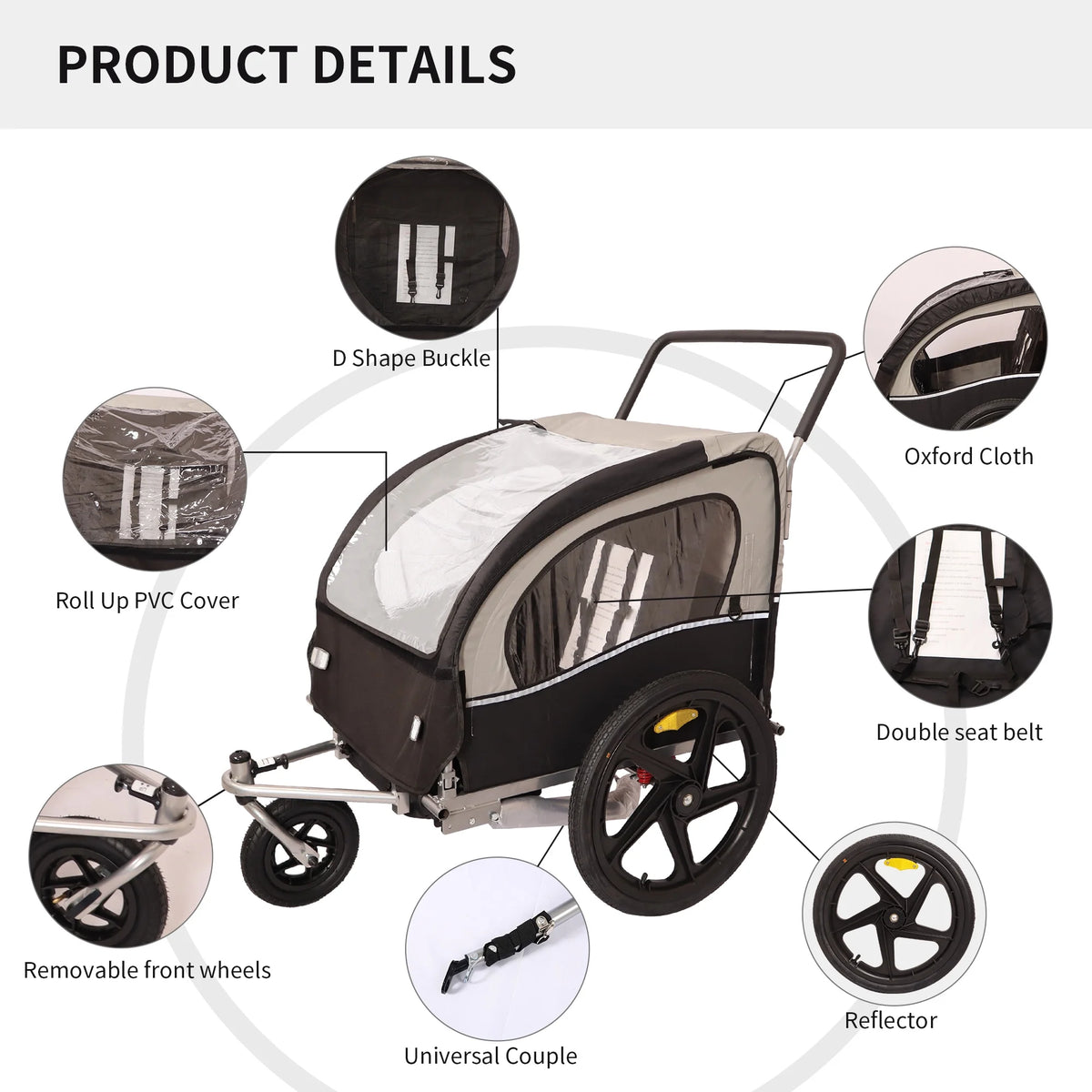 Double 2 Seat Foldable Bike Trailer Stroller T62894