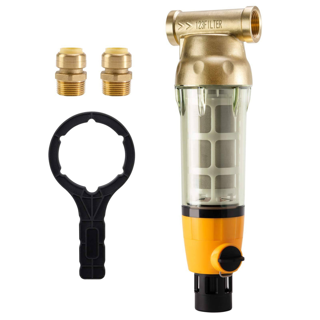 50 Micron Spin-Down Sediment Water Filter with Brass Top Clear Housing E501