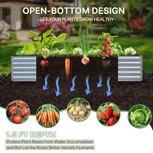 Galvanized Raised Garden Bed 8x4x1.5FT Metal Deep Planter R46674