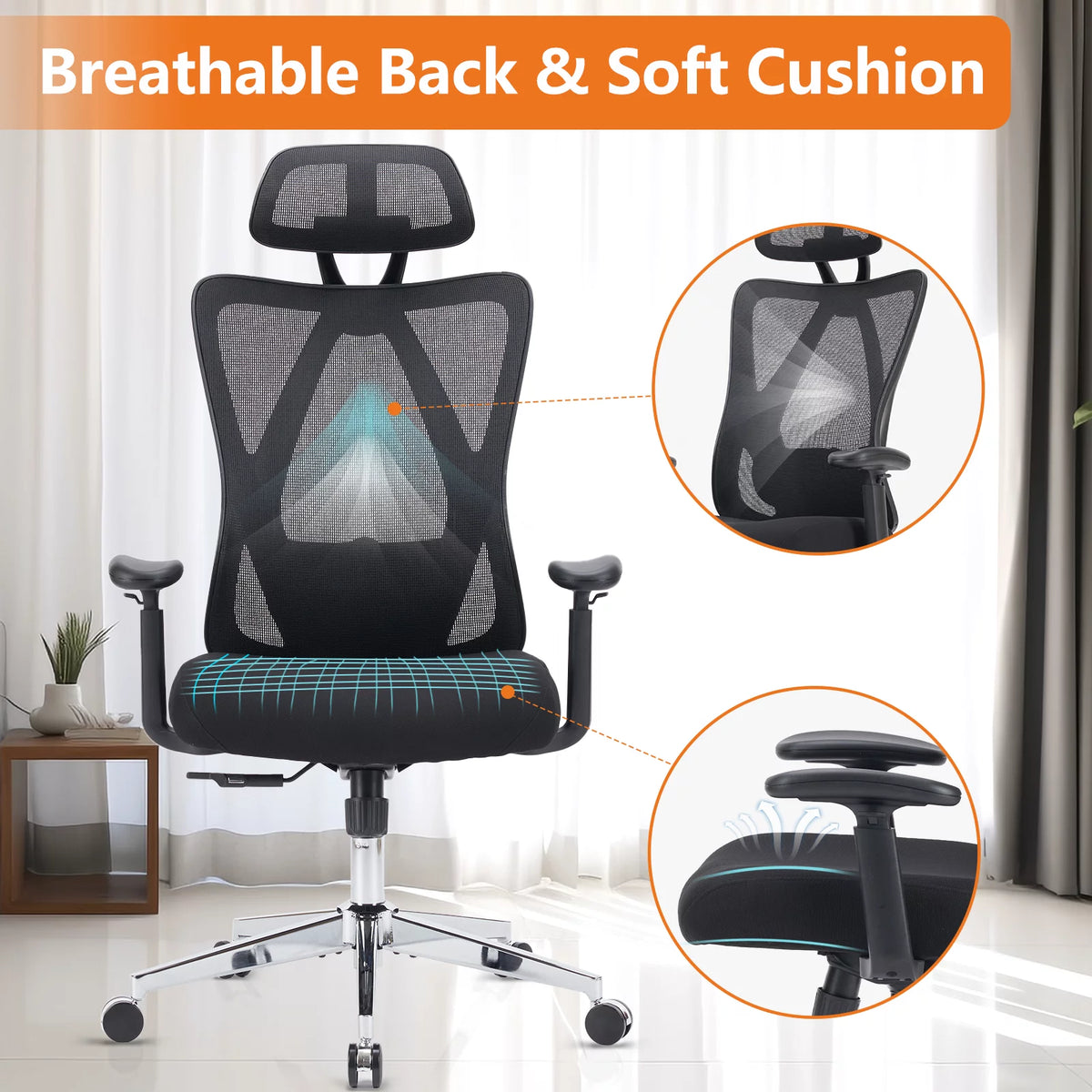 Ergonomic Office Chair with Adjustable Headrest and Lumbar Support C16680