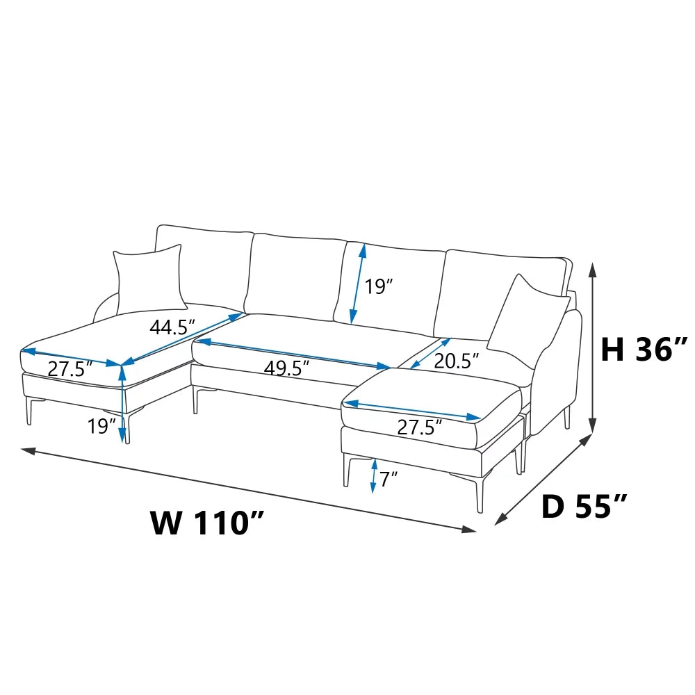 110'' Wide Reversible Chaise U-Shape Sectional Sofa Green Polyester Blend S8988